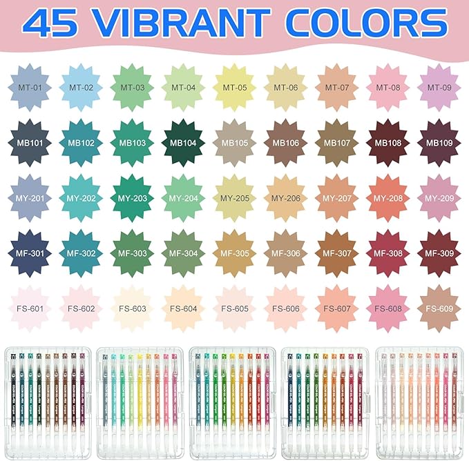 45 Color Gel Pens, 0.6 mm Fine Tip Gel Pens for Adult Coloring Book—Portable Case gel pens Colored for Journaling, Coloring, Planners, Drawing & DIY Crafts. Non-Toxic,Smooth,Water-Based