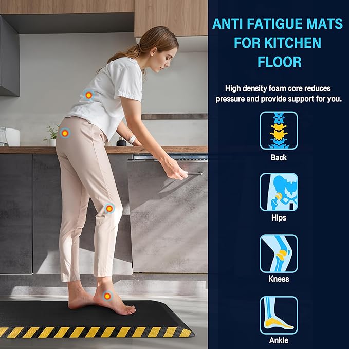 FEATOL Kitchen Mat for Floor, 9/10 Extra Thick Cushioned Anti Fatigue Floor Mat, Memory Foam Padded for Standing at Home, Kitchen, Garage, 20" x 48"-Support for Leg & Back Pain