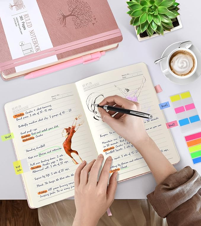 Lined Journal Notebook -365 Pages A5 Thick Journals for Writing Ruled Notebook, Pink Hardcover Leather Journals for Women Men, Daily Journal Notebook for Work, Note Taking (5.75'' X 8.38'' Rose Gold)