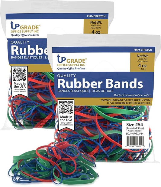 Upgrade Office Supply UPG22754PK2 Rubber Bands, Assorted Size and Colors, 1/4 lb 2-Pack, USA