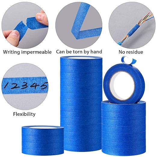 Leelosp 25 Rolls Masking Tape Bulk General Purpose Masking Tape Paint Craft Painter Artist Multi Use School Classroom Supplies, 0.75 Inch x 55 Yards, 1375 Yards Total (Blue)