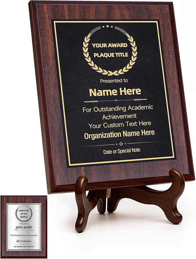 Custom Plaques Personalized Engraved Text and Title, Wooden Awards Employee of the Month Plaque Teacher Retirement Farewell Achievements Thank You Gifts(Gold on Black, 6×8)