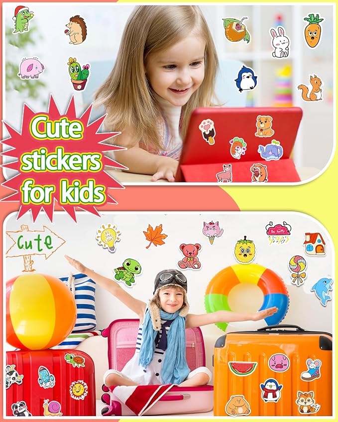 1200 Pcs Stickers for Kids, Cute Water Bottle Stickers, Kawaii Vinyl Sticker for Students Gifts School Supplies Classroom Teacher Prizes Animal Waterproof Sticker, Bulk Sticker Packs for Boys Girls