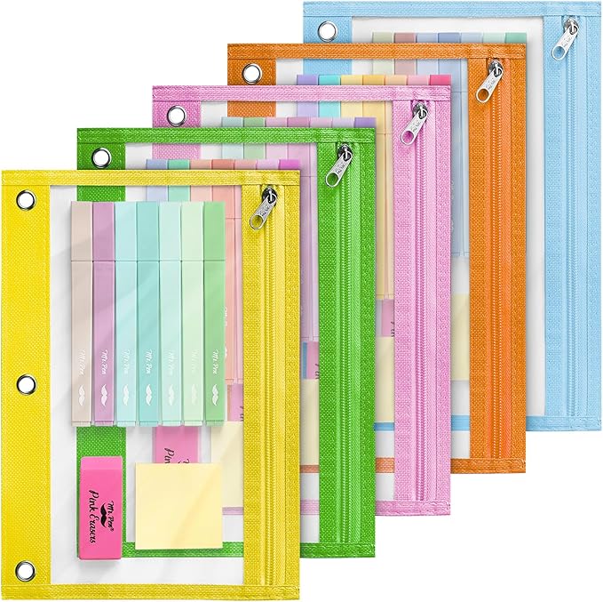 Mr. Pen- Pencil Pouch, 5 Pack, Pencil Pouches with Clear Windows on Both Sides, Clear Zipper Pencil Pouch for 3 Ring Binder Pencil Pouch, Pencil Case for Binder Pouch, 3 Ring Binder Pouch