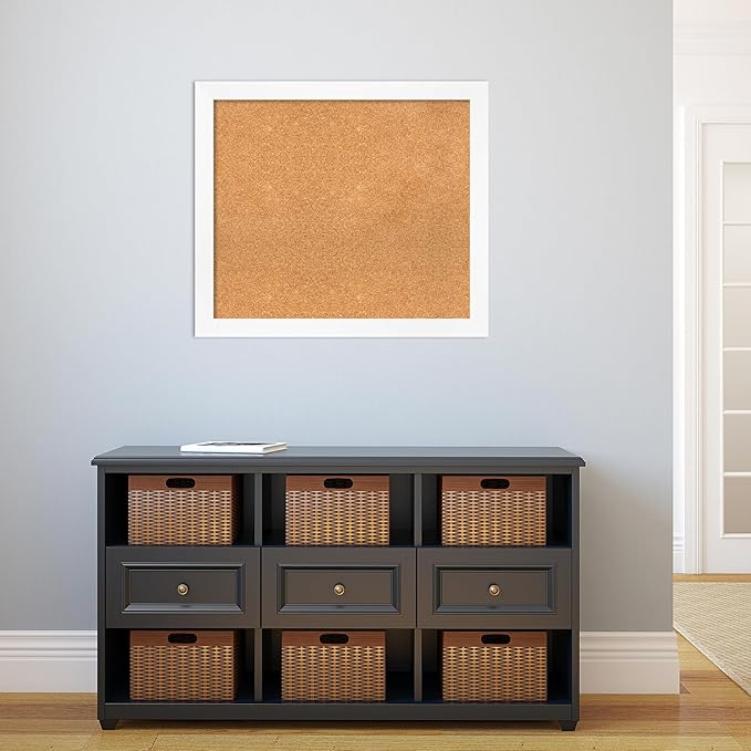 Amanti Art Natural Cork Board for Wall, 27x31 Vision Board with White Frame, Large Corkboard Office Decor for Home Organization, Modern Corkboard Pinboard to Display Items for Home Organization in