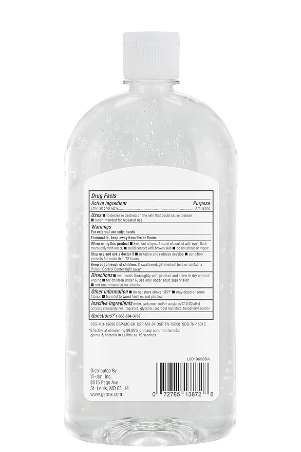 Germ-X Original Hand Sanitizer, Back to School Supplies, Non-Drying Moisturizing Gel with Vitamin E, Instant and No Rinse Formula, Large Family-Size Flip Top Bottle, 32 Fl Oz (Pack of 4)