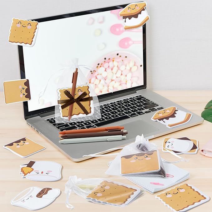 CJiangpo Marshmallow Sticky Note Set - 24 Pack Marshmallow Sticky Note Pads with Ballpoint Pens Ribbons, Funny Memo Pad Stationery Set Classroom Rewards Bonfire Party Gift for Kids Appreciation Gifts