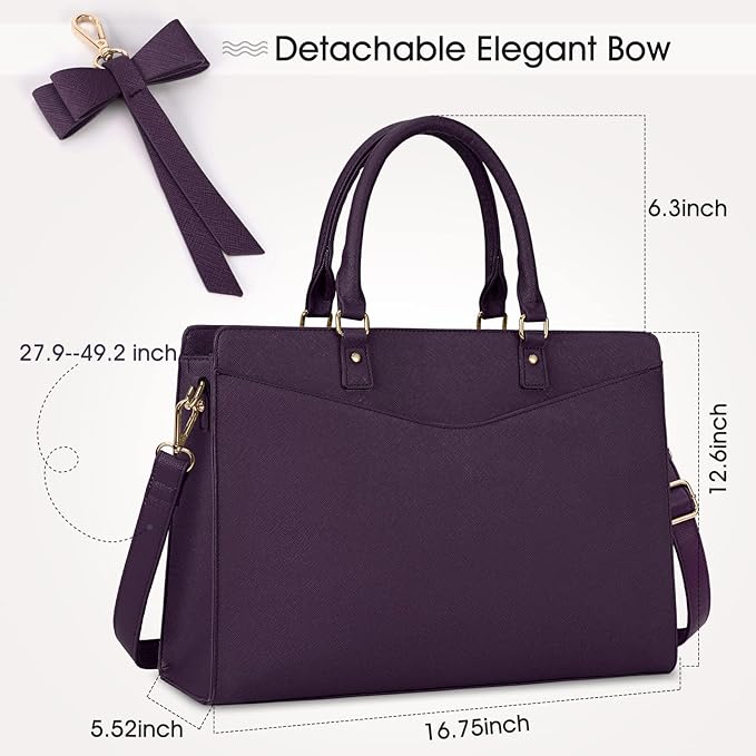 RAINSMORE Laptop Bag for Women 15.6 Inch PU Tote Bag Business Work Bag Waterproof Briefcase Computer Tote Lightweight Handbag Shoulder, Dark Purple