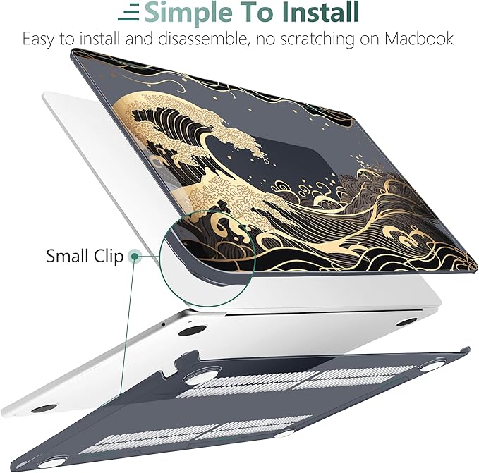 DONGKE Compatible with M4 MacBook Air 15 inch Case 2025 2024 2023 A3241 A3114 A2941 M3 M2 Liquid Retina Display Touch ID, Plastic Hard Case & Keyboard Skin & Screen Protector - Sea Waves