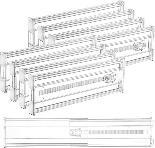 Vtopmart 8 Pack 4" Regular Upgrade Drawer Dividers for Clothes, 12.8"-22.3" Expandable Dresser Drawer Organizer, Clear Plastic Separators for Dresser, Baby Clothing, Underwear, Cosmetic, Toiletries