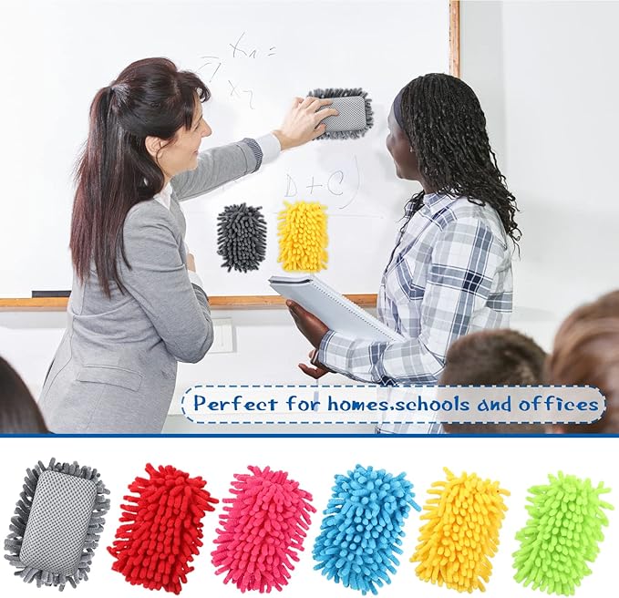 Sherr 30 Pcs Microfiber Shag Dry Erasers Bulk Magnetic Whiteboard Eraser Washable Colorful Chalk Board Eraser Markers Chalk Home School Classroom Office Supplies(Bright Color)