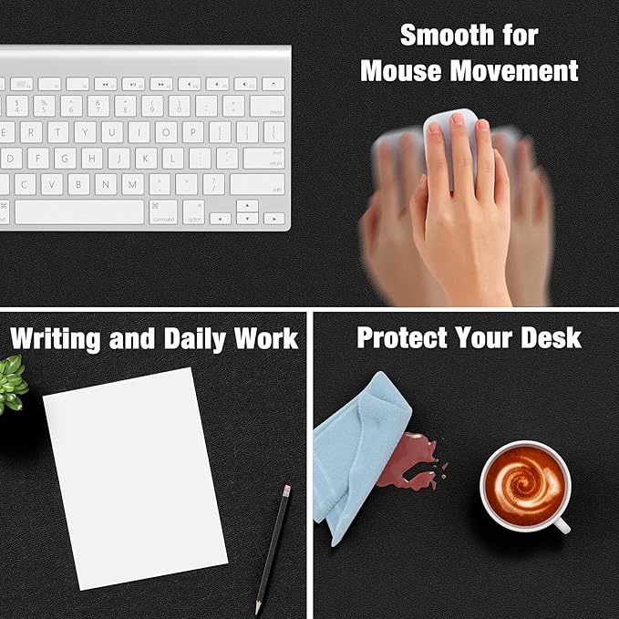 Hsurbtra Desk Pad, 35.5" x 17" PU Leather Desk Mat, XXL Extended Mouse Pad, Waterproof Desktop Blotter Protector, Non-Slip Ultra Thin Large Laptop Keyboard Writing Mat for Office Home, Black