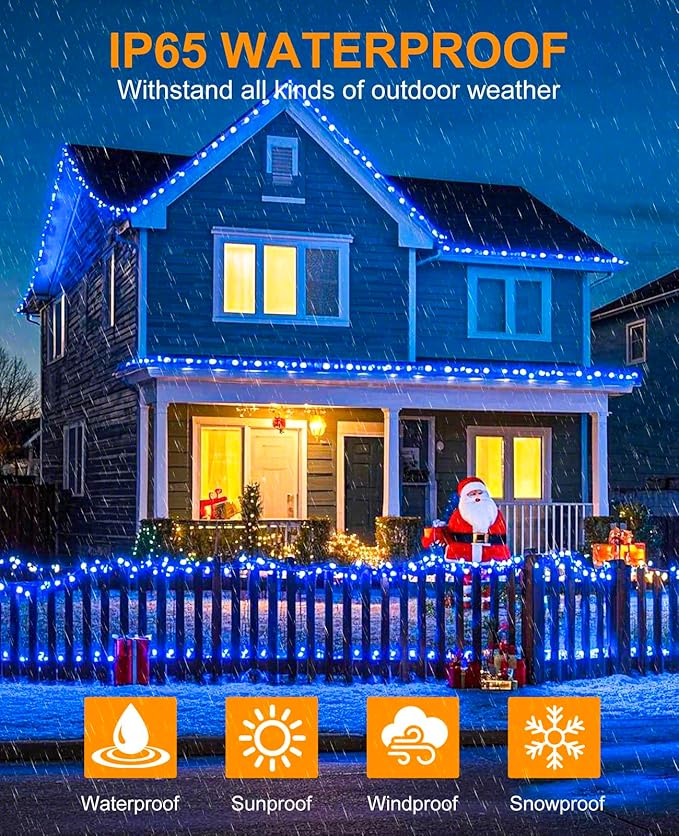 197FT 600 LED Christmas Lights Outdoor, Plug in Christmas Tree Lights 8 Modes, Waterproof String Twinkle Lights for Indoor House Patio Garden Party Wedding Holiday Decorations, Blue