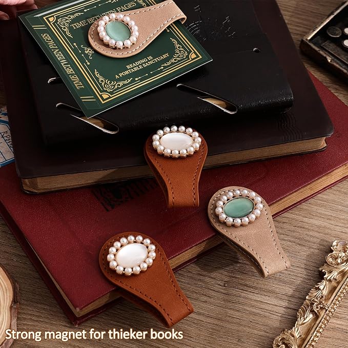 2PCS Vintage Magnetic Leather Bookmark, Leather Magnetic Bookmarks for Women, Magnetic PU Bookmarks Clip Book Accessories