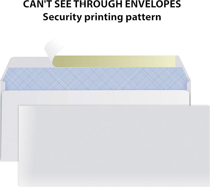 #10 Envelopes Letter Size Self Seal | 500 Business Mailing Security Peel and Sealing Envelope | 100% Tinted | no 10 White Windowless Legal Regular Plain Envelops Pack | 4-1/8 x 9-1/2 Inches | 24 LB