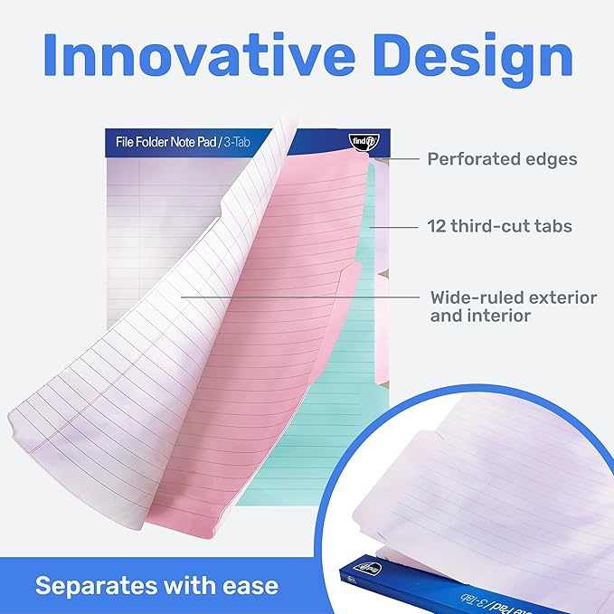 Find It File Folder Notepad - Pack of 12-9.5 x 12.5 Inch Notebook Organizer Folders for Filing, Document, and Clipboard Organization - Tie-Dye