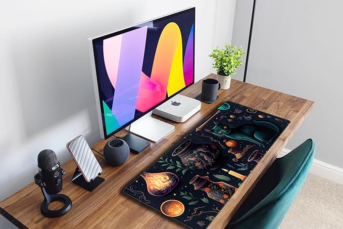 Anime Blue Cat Kawaii Cats Mouse Pad, XL Large Extended Gaming Desk Pad, Women Desk Decor Pad Computer Laptop Keyboard and Wireless Mouse Mat with Stitched Edges 31.5x11.8 in