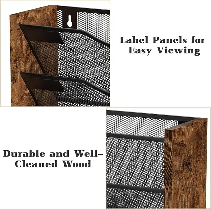 Ironwood Hanging Wall File Organizer, 5 Pocket Mesh Mail Organizer Wall Mounted with Nametag Label, Wall File Holder for Office Home School, Magazine Rack for Mail Paper Document Organization, Black