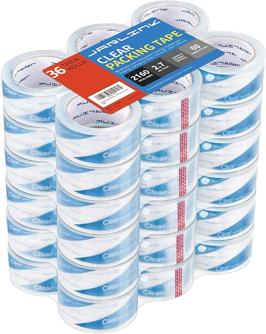 JARLINK Clearer Packing Tape 36 Rolls, Heavy Duty Packaging Tape for Shipping Packaging Moving Sealing, 2.7mil Thick, 1.88 inches Wide, 60 Yards Per Roll, 2160 Total Yards