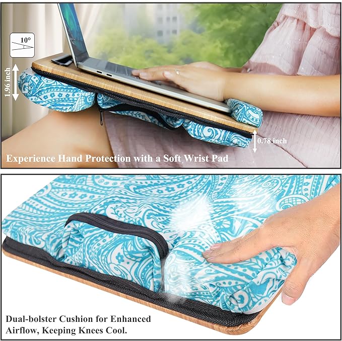 Lap Desk,Fits up to 15.6 inch Laptop Bed Table Computer with Soft Pillow and Storage Bag,Gaming Tray and Writing Tray on Bed for Home Office(2-Beige)