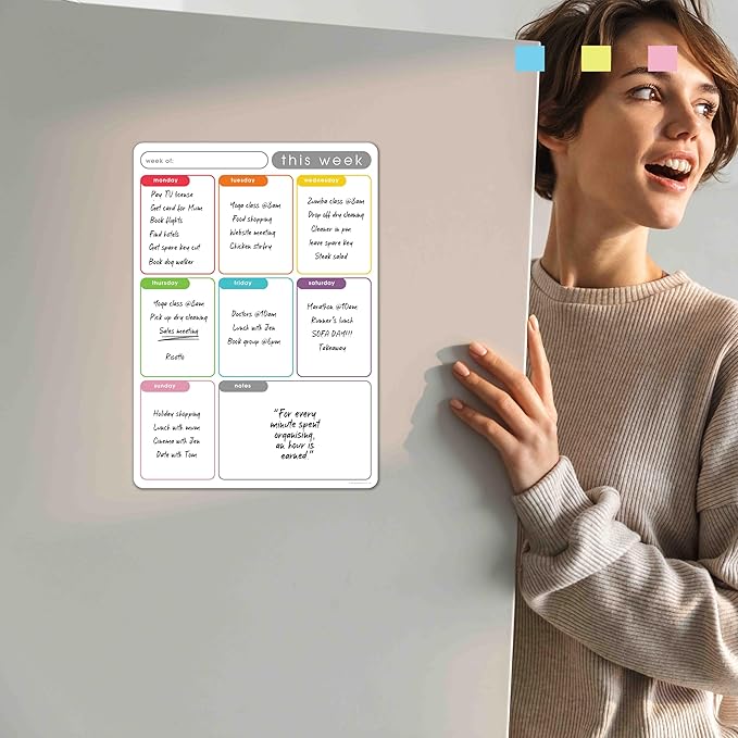 Magnetic Dry Erase White Board Planner for Fridge | Apartment Essentials and Home Organization Must Have | Family Planning, Grocery List, Whiteboard Calendar, Chore Chart | Multi-Color 12" x 16"