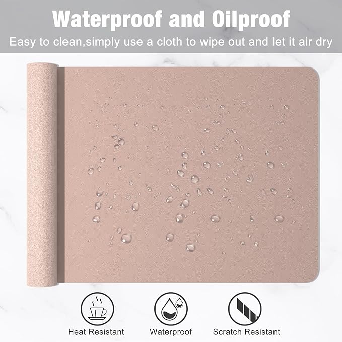 Hsurbtra Desk Pad, 30" x 14" PU Leather Desk Mat, XL Extended Mouse Pad, Waterproof Desktop Blotter Protector, Non-Slip Ultra Thin Large Laptop Keyboard Writing Mat for Office Home, Beige Apricot