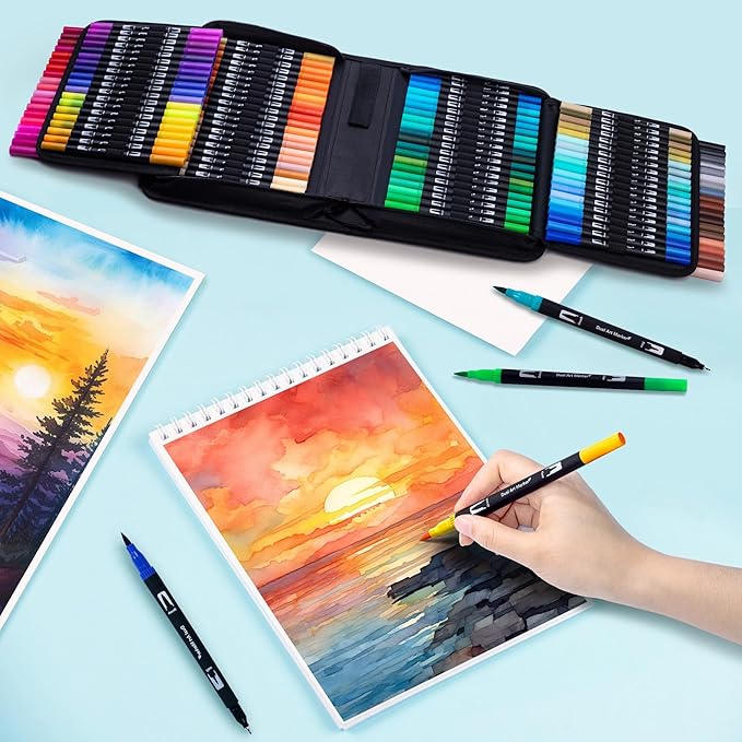 Dual Markers Brush Pens, 168 Colors Art Marker Set with Brush and Fine Tips – Premium Art Supplies for Kids & Adults, Perfect for Coloring Books, Hand Lettering, Calligraphy, and Drawing