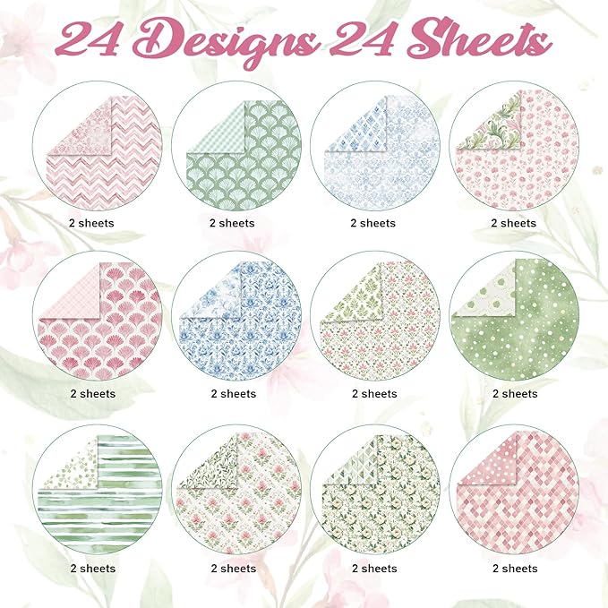 24 Sheets Scrapbook Paper 12x12 inch, Boho Patterned Scrapbooking Paper, Double Sided Decorative Craft Papers for Holiday Birthday Wedding Baby Shower Card Making Photo Album Decor