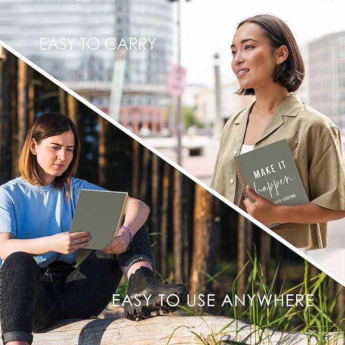 QLMX Make It Happen Motivational Spiral Notebook, Inspirational Journal Notebook, Inspirational Coworker Office Supplies Gifts for Women Men Employee, Green Positive Notebooks for Work, 5.5x8.3 Inch