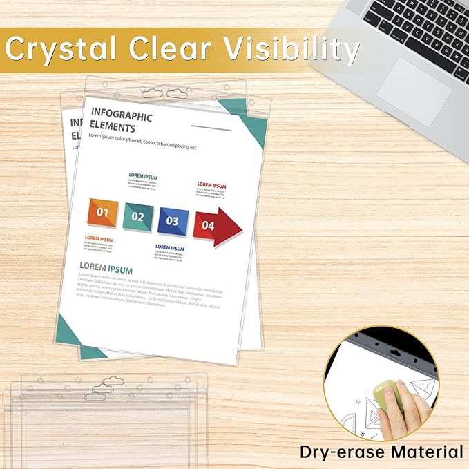 12PCS Hard Sheet Protectors 8.5 x 11 Waterproof Resealable Zip Paper Page Protectors Clear Rigid Plastic Sleeves for Photos Certificate, Heavy Duty Document Holder Wall Sign Holder, Vertical