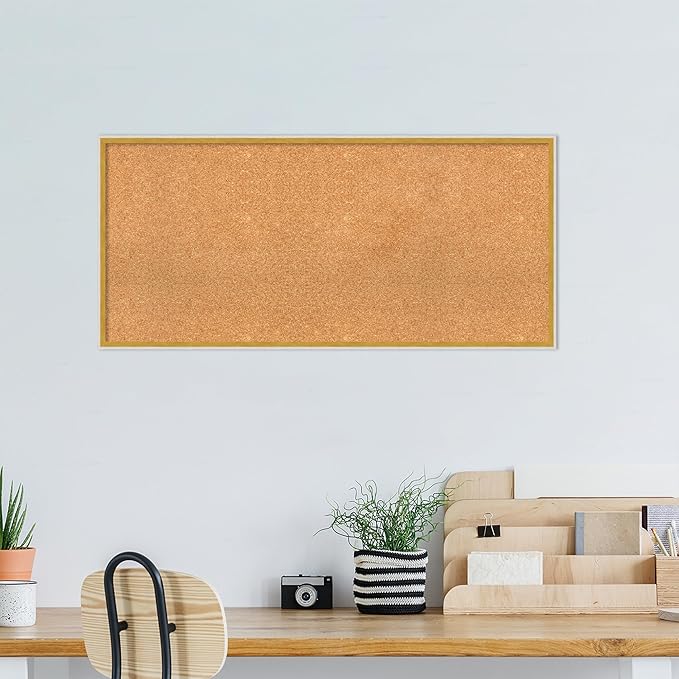 Amanti Art Natural Cork Board for Wall, 21x45 Vision Board with White Frame, Oversize Corkboard Office Decor for Home Organization, Modern Corkboard Pinboard to Display Items for Home Organization in