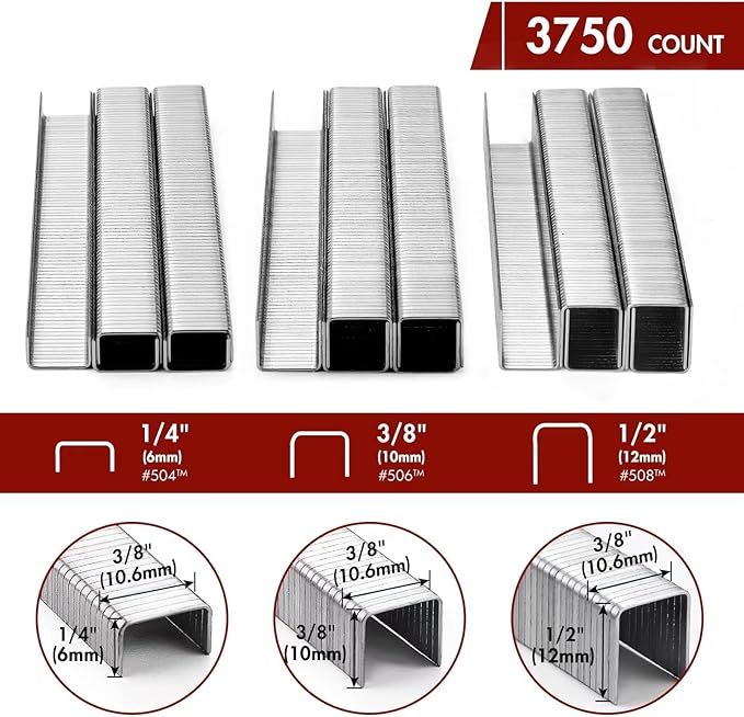 Arrow Pneumatic Staple Gun, Oil-Free Upholstery Stapler with 3750 Pieces T50 1/4", 3/8", 1/2" Staples, Adjustable Exhaust, for Woodworking, Professional and DIY Projects, PT50
