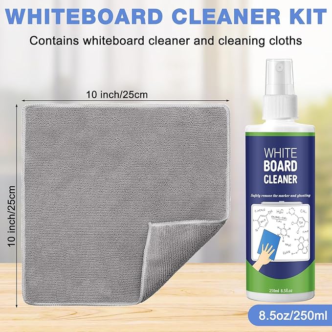 12 Pack Whiteboard Cleaner Spray 8.5oz Dry Erase Board Cleaner with 6 Cloths Non Toxic Dry Erase Cleaner Removes Stubborn Marks from Whiteboards