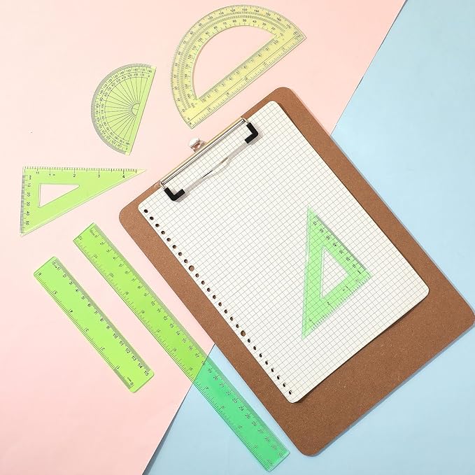 Tenare 1 Set Plastic Clear Math Set Includes Protractor Triangle Rulers 12 Inch 6 Inch Straight Geometry Math Transparent Ruler Measuring Tool for School Office Home Supplies (Green)