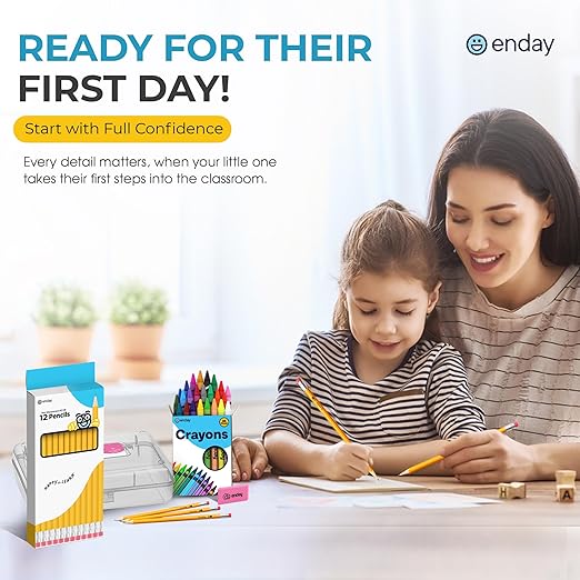 Enday 1st Grade and Kindergarten School Supplies Kit - 54 Piece Back to School Supplies Kit, Premium Quality Kids School Supplies for Girls & Boys, Kindergarten & First Grade School Supplies for Kids