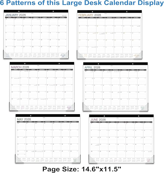 2026 Desk Calendar - Desk/Wall Calendar 2026, JAN 2026 - DEC 2026, 2026 Calendars 12 Month, Desk Calendars with Corner Protectors, Large Ruled Blocks, Thick Paper, Colorful, 14.6" x 11.5", Desktop Calendar for Daily Organizer