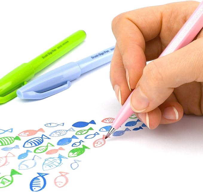 Pentel Arts Sign Pen Brush Tip, assorted 4 Pastel Colors, 6-Pk (SES15C2BP6M1)