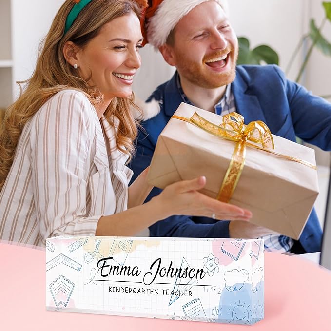 Custom Name Plate for Desk, Personalized Acrylic Office Name Sign with Name & Title, Elegant Desk Decor for Women Men, Employee Appreciation Gift (Teacher-1)