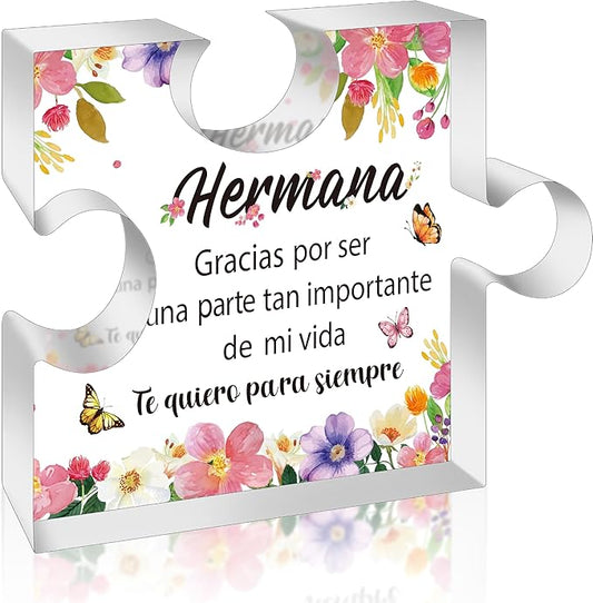 Yopyame Spanish Sister Birthday Gifts - Regalos para tía Hermana Engraved Acrylic Puzzle Keepsake Paperweight Gift for Sister Christmas Thanksgiving Mother's Day Gift Sister Gift from Sisters Brothers