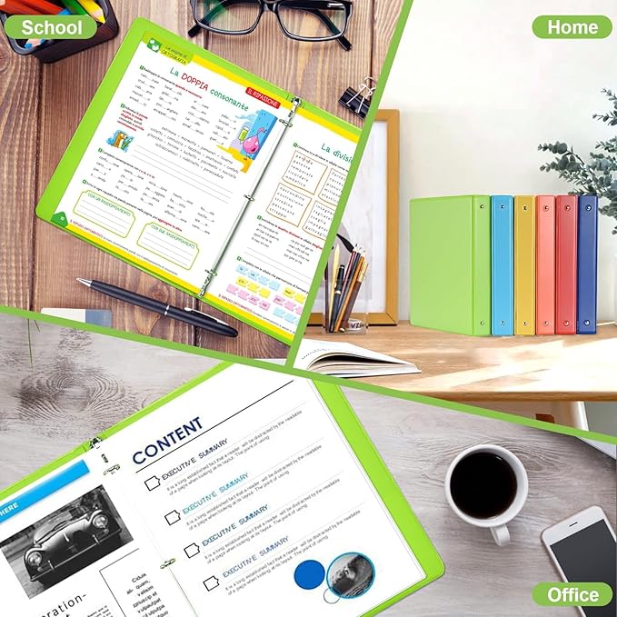 1-inch 3 Ring Binde with 2 Inside Pockets, 1" Clear View Binder Holds US Letter Size 8.5'' x 11" Paper, 1“ Round Ring Binder for Office/Home/School Supply, 6 Pack (6 Colors Assorted)