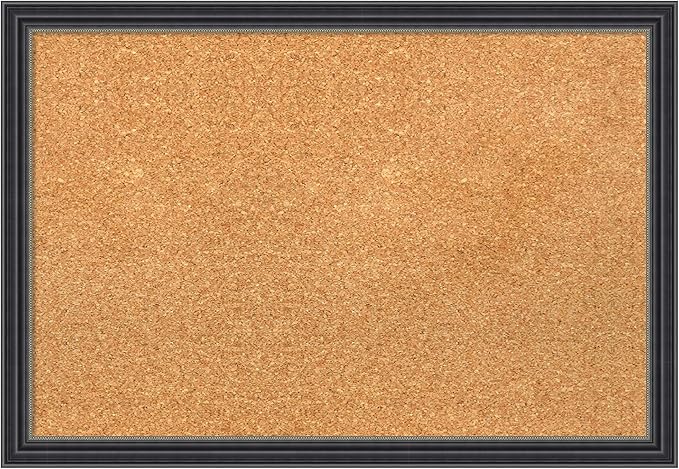 Amanti Art Natural Cork Board for Wall, 18x26 Vision Board with Black Wood Frame, Medium Corkboard Office Decor for Home Organization, Traditional Corkboard Pinboard to display items for home