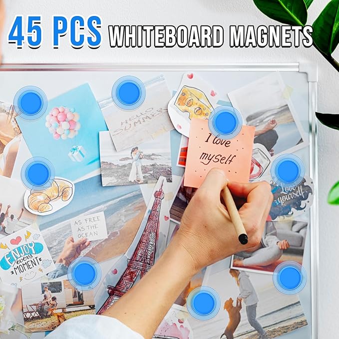 VNDUEEY 45 Pcs Round Whiteboard Magnets, Fridge Magnets, Dry Board Magnet Fridge Decorative, Small Magnet Teacher Supplies for School, Home, Office(Blue, 3cm/1.18in)