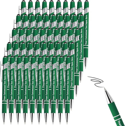 Up to 300 Pcs Personalized Ballpoint Pen Custom Pens Free Engraved Bulk with Name Logo Soft Black Ink Stylus with Touch Metal Office Gift for Anniversaries Graduations Birthdays