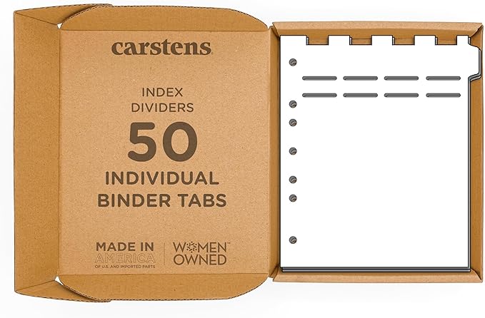Carstens Heavy Duty Plastic Ring Binder Divider with Pull-Tab Die-Cuts, Side Tab, 1/9 Cut, Tab 1, US Letter, White, Case of 50 (2618-01CS) - Ideal Medical Chart Dividers Index Tabs for 3 Ring Binders