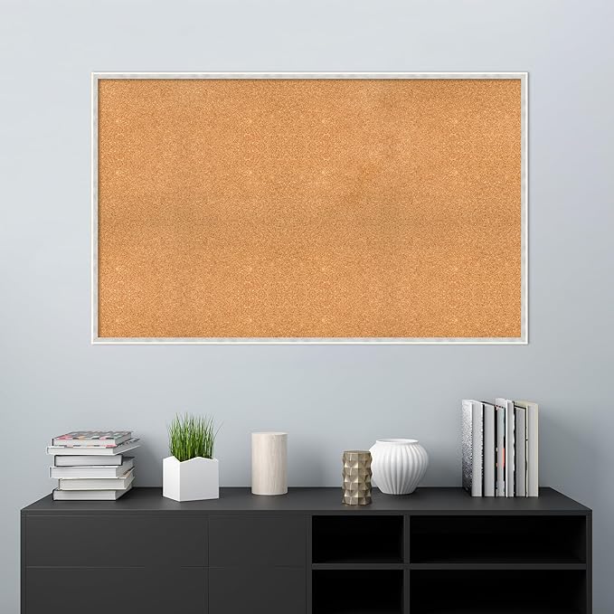 Amanti Art Natural Cork Board for Wall, 33x53 Vision Board with White Frame, Oversize Corkboard Office Decor for Home Organization, Modern Corkboard Pinboard to Display Items for Home Organization in