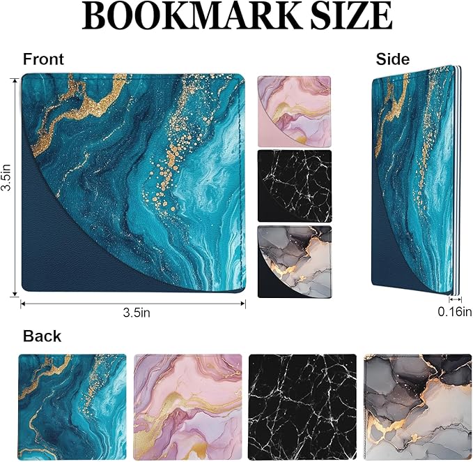 Marble Corner Bookmarks 4 Pcs, Personalized Leather Book Marks, School Book Accessories for Reading Lovers, Fun Page Markers for Women Men Girl Boy Teacher Student Kids Birthday Gifts