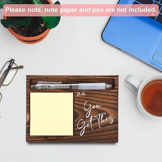 Positive Affirmation Gifts, Job Promotion Gifts, Farewell Gifts, Motivational Gifts, Sticky Note Holder, Post-it Note Dispenser for Desk, Wooden Post-it Note & Pen Holder 6.5" x 4.7" - FTA120