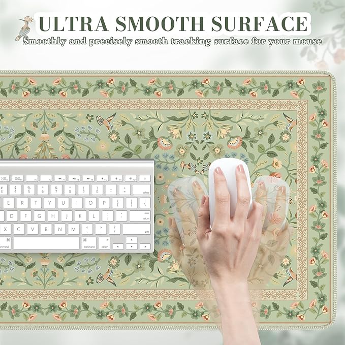 iCasso Desk Mat for Keyboard and Mouse, Large Mouse Pad, Desk Pad Mat, Anti-Slip Big Mousepad with Stitched Edges for Computer Desktop(Light Green)