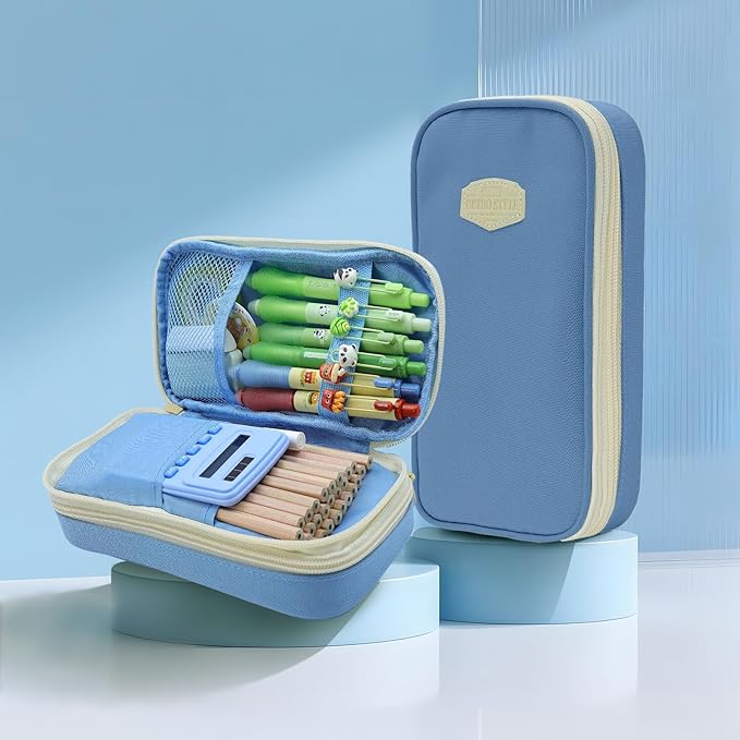 Large Capacity Pencil Case - Durable Zipper Aesthetic Pen Pouch, Big Storage Organizer for School, Office & Travel - Waterproof & Multi-Use (Light Blue)
