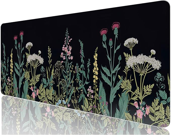 Desk Mat, 32" x 12" XXL Extended Large Gaming Mouse Pad, Desktop Decor Desk Pad, Cute Men Women Office Supplies and Accessories, XL Mouse Mat for Laptop & Keyboard, Black Flower